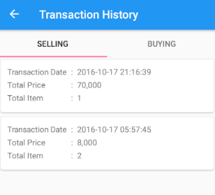 Transaction item. Transaction History.